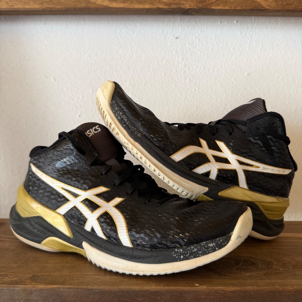 Size 6.5 - Asics Sky Elite FF MT Black‎ Gold Volleyball Shoes Sneakers